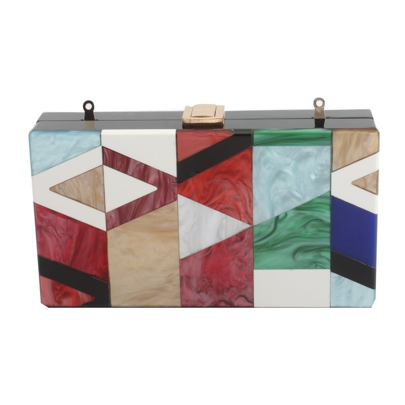LETODE Geometric design of elegant female colored acrylic clutch gold chain bag (GREEN) - Image 2